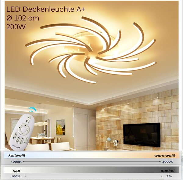 Lampada da soffitto LED bianca, modello 5WJ, con telecomando. Colore e intensità della luce regolabili. Paralume in acrilico