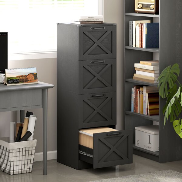 HOMCOM Cassettiera da Ufficio con 4 Cassetti per Cartelle A4, 40x40x131 cm, Nero | Aosom Italy