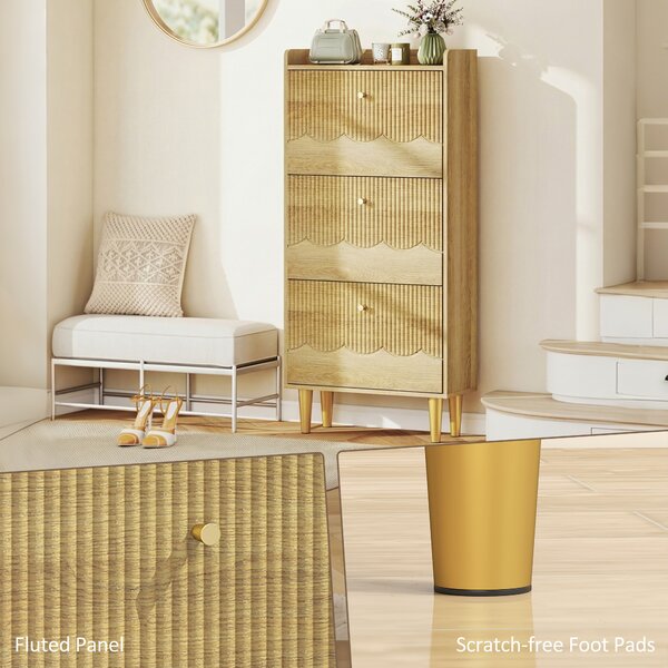 HOMCOM Scarpiera per 18 Paia di Scarpe con 3 Cassetti Ribaltabili, 60x24x128 cm, Rovere | Aosom Italy
