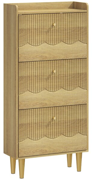 HOMCOM Scarpiera per 18 Paia di Scarpe con 3 Cassetti Ribaltabili, 60x24x128 cm, Rovere | Aosom Italy