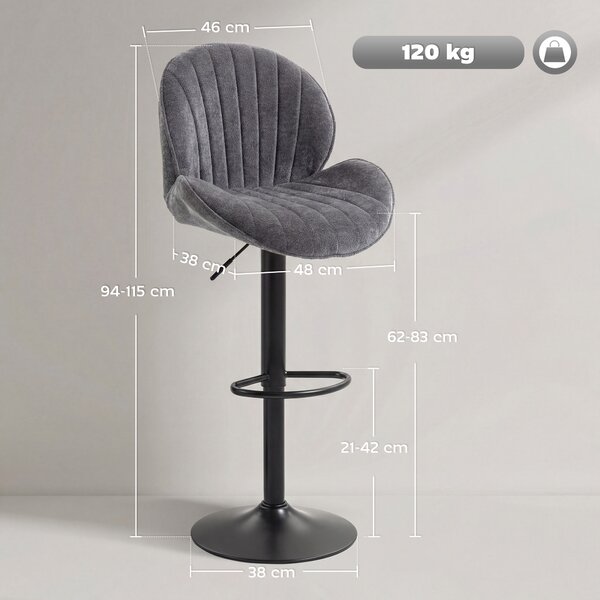 HOMCOM Set 2 Sgabelli da Bar Girevoli a 360° con Schienale, Regolabili 62-83 cm, Grigio | Aosom Italy