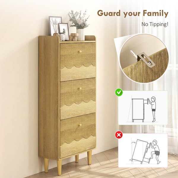 HOMCOM Scarpiera per 18 Paia di Scarpe con 3 Cassetti Ribaltabili, 60x24x128 cm, Rovere | Aosom Italy