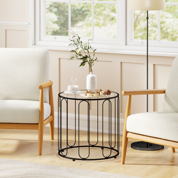 HOMCOM Set 2 Tavolini Sovrapponibili in Metallo e Vetro, Ø50x50 cm e Ø40x40 cm, Nero | Aosom Italy