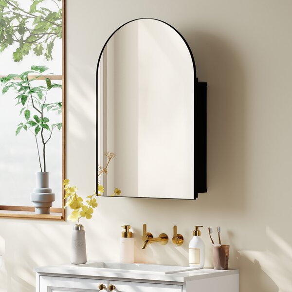 HOMCOM Armadietto con Specchio da Bagno, Porta Curva 180° e 3 Ripiani, 50x12x76 cm, Nero | Aosom Italy
