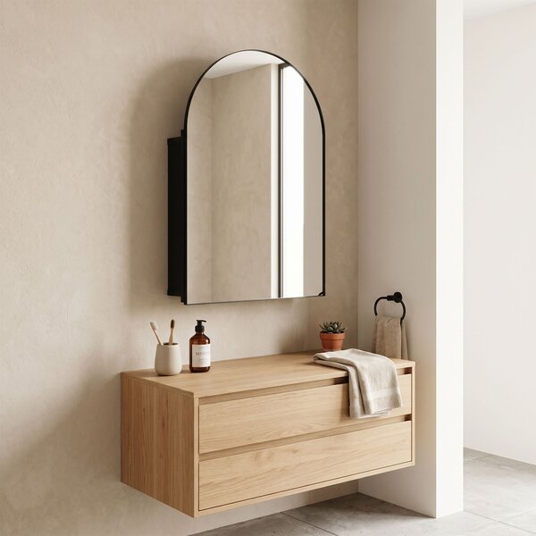 HOMCOM Armadietto con Specchio da Bagno, Porta Curva 180° e 3 Ripiani, 50x12x76 cm, Nero | Aosom Italy