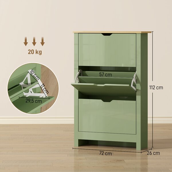 HOMCOM Scarpiera per 18 Paia di Scarpe con 3 Cassetti Ribaltabili e Ripiani Regolabili, Verde | Aosom Italy