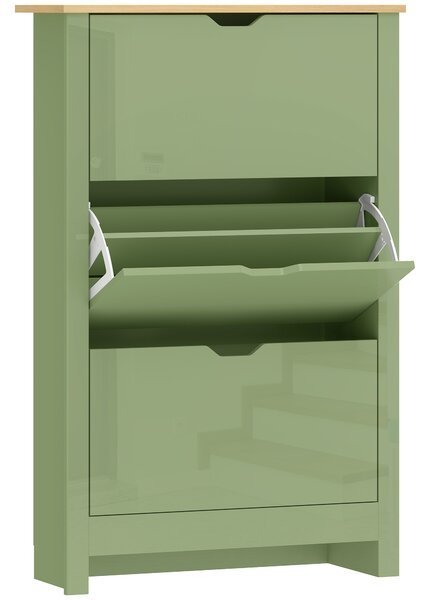 HOMCOM Scarpiera per 18 Paia di Scarpe con 3 Cassetti Ribaltabili e Ripiani Regolabili, Verde | Aosom Italy