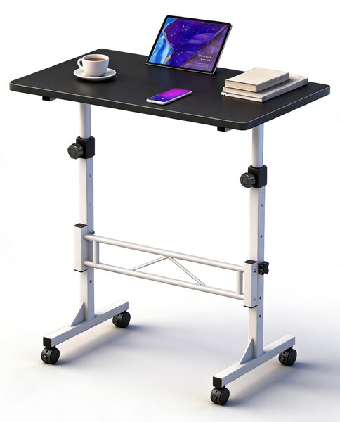 Omgoods - Scrivania regolabile in altezza con ruote, scrivania mobile per computer, nera e bianca - Regolabile in altezza, ideale per casa o ufficio