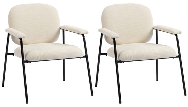 HOMCOM Set 2 Poltrone da Salotto in Ciniglia con Schienale Sagomato, Struttura in Metallo, Crema | Aosom Italy