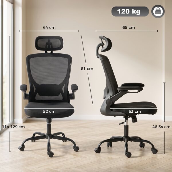 HOMCOM Sedia da Ufficio Ergonomica in Rete con Poggiatesta Regolabile, Nera | Aosom Italy