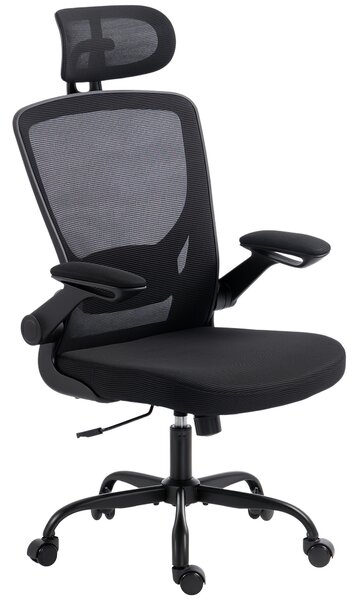 HOMCOM Sedia da Ufficio Ergonomica in Rete con Poggiatesta Regolabile, Nera | Aosom Italy