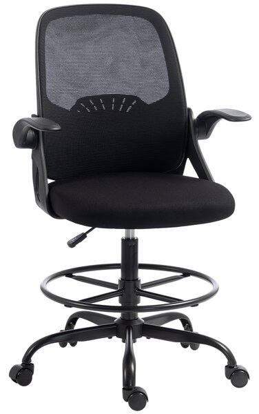 HOMCOM Sedia Ufficio Ergonomica a Rete, Supporto Lombare e Poggiapiedi Regolabile, Braccioli Ribaltabili, Nera | Aosom Italy