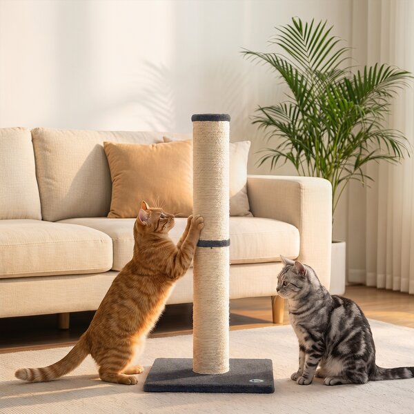 Tiragraffi per Gatti 39,5x39,5x80 cm con Corda in Sisal e Base in Truciolato e Peluche Grigio Scuro