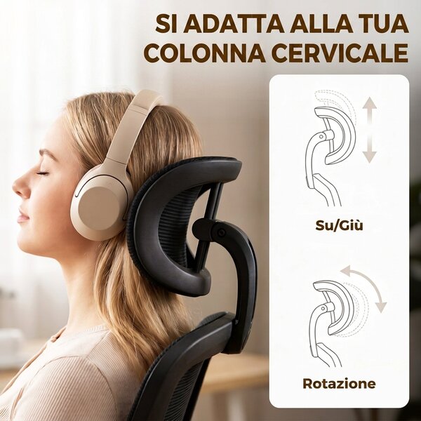 HOMCOM Sedia da Ufficio Ergonomica in Rete con Poggiatesta Regolabile, Nera | Aosom Italy