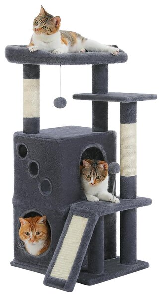 Omgoods - Tiragraffi per gatti, 88 cm, con ampia area relax e tappetino per graffiare, color grigio scuro