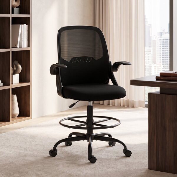 HOMCOM Sedia Ufficio Ergonomica a Rete, Supporto Lombare e Poggiapiedi Regolabile, Braccioli Ribaltabili, Nera | Aosom Italy
