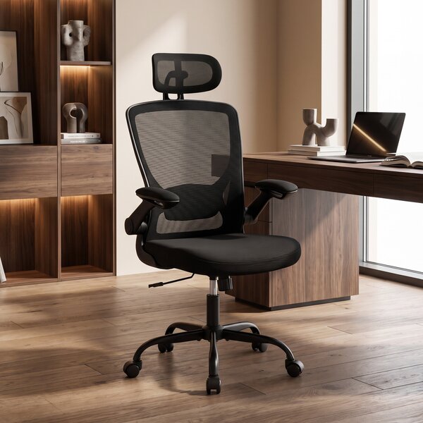 HOMCOM Sedia da Ufficio Ergonomica in Rete con Poggiatesta Regolabile, Nera | Aosom Italy