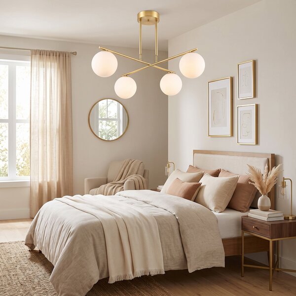 HOMCOM Lampadario a Sospensione con 4 Sfere, Altezza Regolabile, Rotazione a 350°, Lampada Moderna in Acciaio, Oro | Aosom Italy