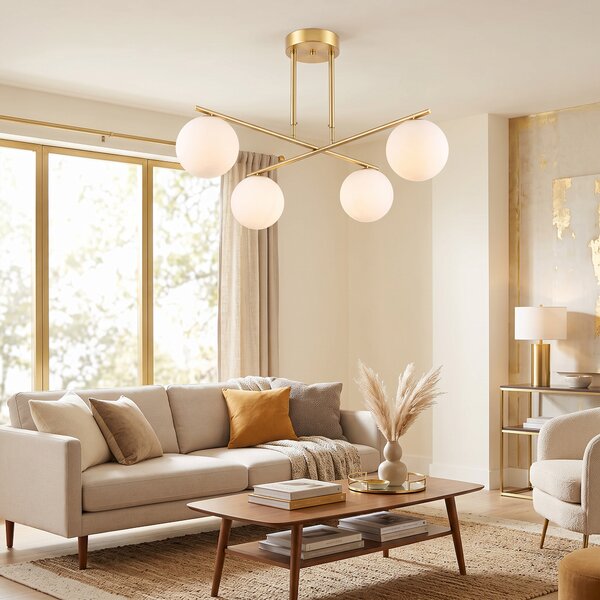 HOMCOM Lampadario a Sospensione con 4 Sfere, Altezza Regolabile, Rotazione a 350°, Lampada Moderna in Acciaio, Oro | Aosom Italy