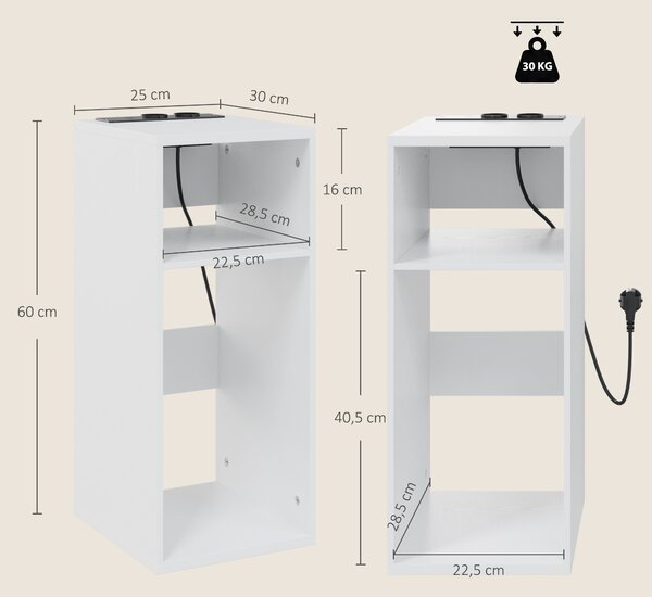 HOMCOM Set 2 Tavolini da Salotto Moderni con Ripiani Aperti, 2 prese AC e 2 porte USB, Design Sottile, Bianco | Aosom Italy