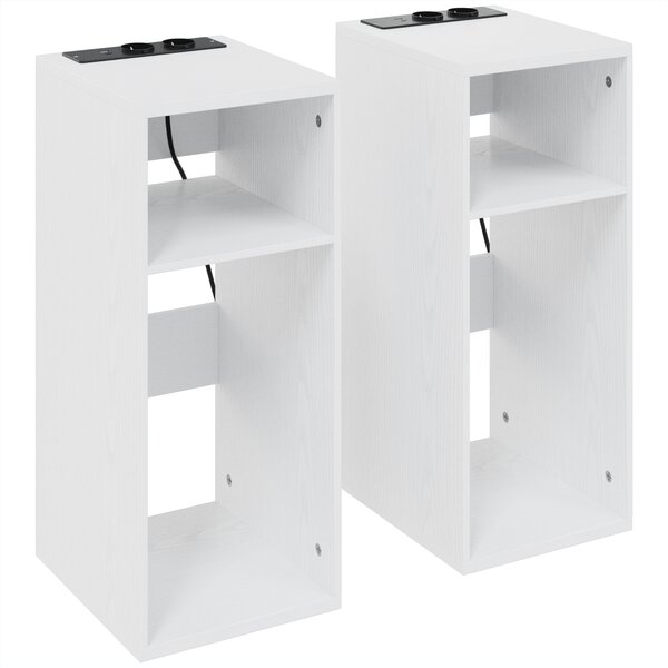 HOMCOM Set 2 Tavolini da Salotto Moderni con Ripiani Aperti, 2 prese AC e 2 porte USB, Design Sottile, Bianco | Aosom Italy