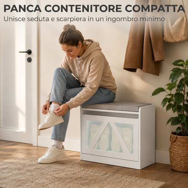 HOMCOM Panca Scarpiera con Cassetto a Ribalta, 60x30x52 cm, Bianco | Aosom Italy