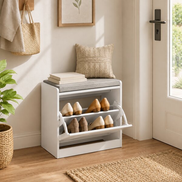 HOMCOM Panca Scarpiera con Cassetto a Ribalta, 60x30x52 cm, Bianco | Aosom Italy