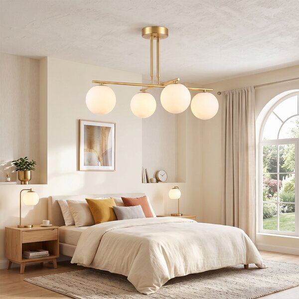HOMCOM Lampadario a Sospensione con 4 Sfere, Altezza Regolabile, Rotazione a 350°, Lampada Moderna in Acciaio, Oro | Aosom Italy
