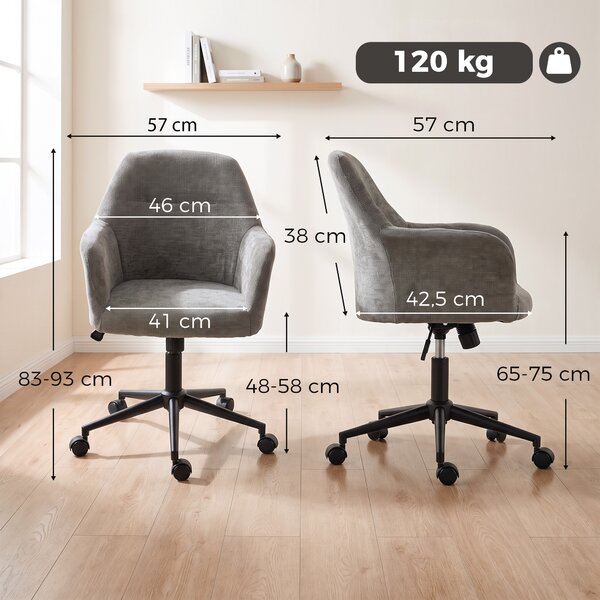 HOMCOM Sedia da Ufficio Girevole Regolabile in Altezza con Funzione Oscillante e Rivestimento in Ciniglia, Grigio | Aosom Italy