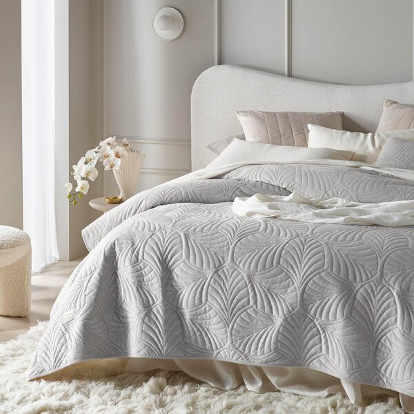 Elzusha - Plaid elegante in velluto, 240 x 260 cm, color grigio chiaro, tinta unita