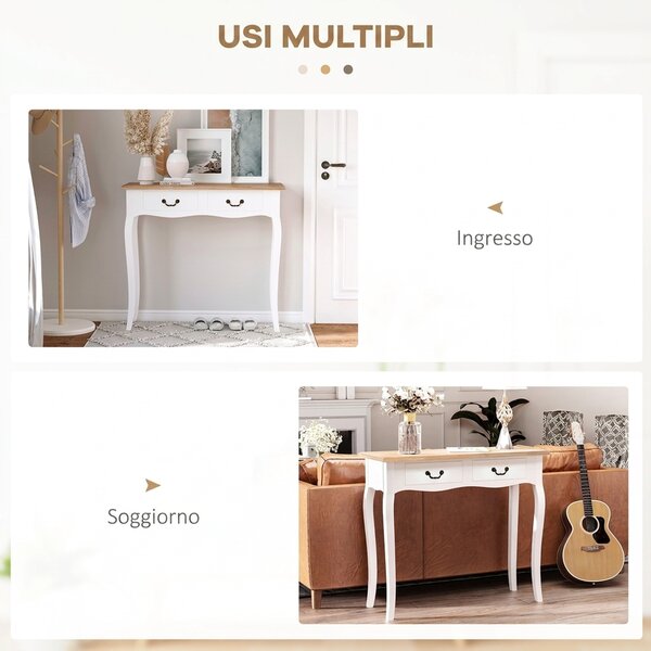 HOMCOM Consolle Ingresso con 2 Cassetti, Tavolo Consolle, Tavolino Ingresso per Corridoio, Ingresso, Soggiorno, 87x34x78.5 cm, Bianco | Aosom Italy