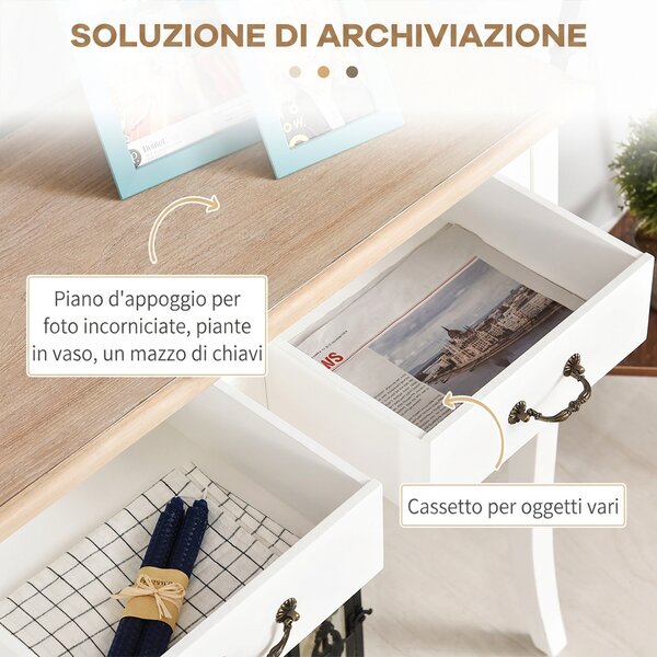 HOMCOM Consolle Ingresso con 2 Cassetti, Tavolo Consolle, Tavolino Ingresso per Corridoio, Ingresso, Soggiorno, 87x34x78.5 cm, Bianco | Aosom Italy