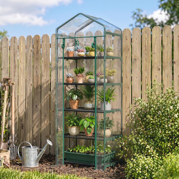 Outsunny Mini Serra in tubi per Orto a 5 Ripiani con Copertura in PVC, per Giardino e Terrazza, 69x49x193cm, Trasparente | Aosom Italy