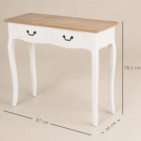HOMCOM Consolle Ingresso con 2 Cassetti, Tavolo Consolle, Tavolino Ingresso per Corridoio, Ingresso, Soggiorno, 87x34x78.5 cm, Bianco | Aosom Italy
