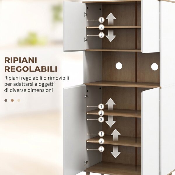 HOMCOM Credenza Cucina Alta Scandinava con 4 Ante, Ripiano Aperto, Ripiani Regolabili, 80x40x178 cm, Bianco | Aosom Italy