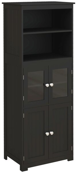 HOMCOM Mobile Dispensa con 2 Ripiani Aperti e 2 Armadietti con Ante, in MDF e Vetro, 60x30x162 cm, Nero | Aosom Italy