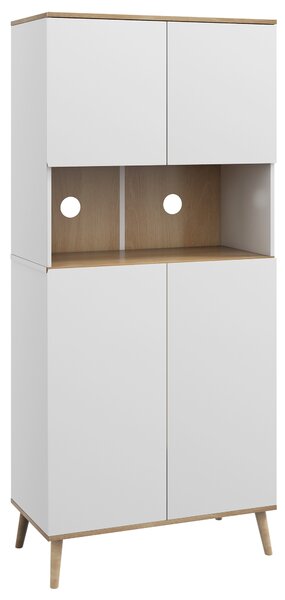 HOMCOM Credenza Cucina Alta Scandinava con 4 Ante, Ripiano Aperto, Ripiani Regolabili, 80x40x178 cm, Bianco | Aosom Italy