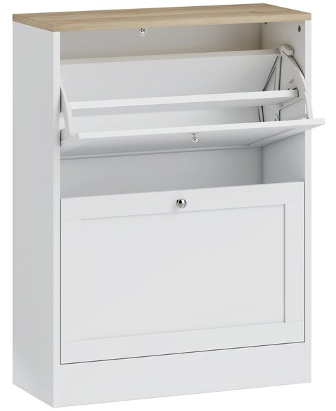 HOMCOM Scarpiera Slim con 2 Ante a Ribalta, Ripiani Regolabili Rimovibili, per 8-12 Paia in Legno, 60x23.5x80 cm, Bianco | Aosom Italy