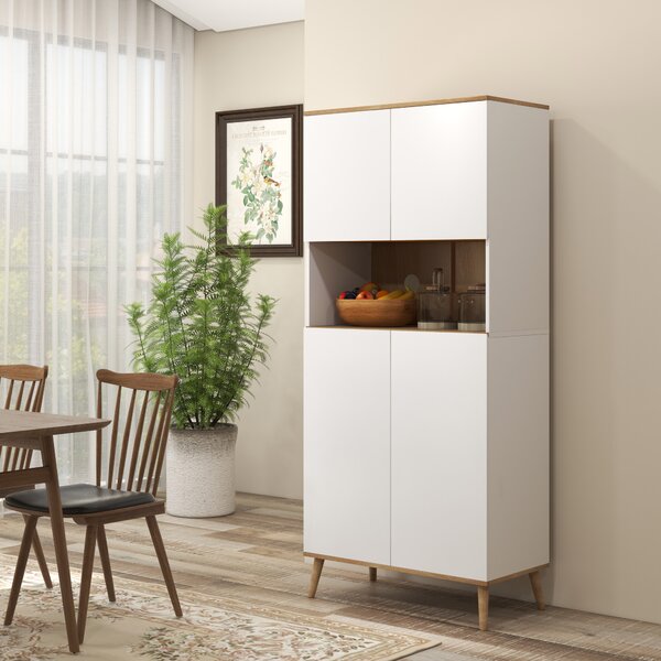 HOMCOM Credenza Cucina Alta Scandinava con 4 Ante, Ripiano Aperto, Ripiani Regolabili, 80x40x178 cm, Bianco | Aosom Italy