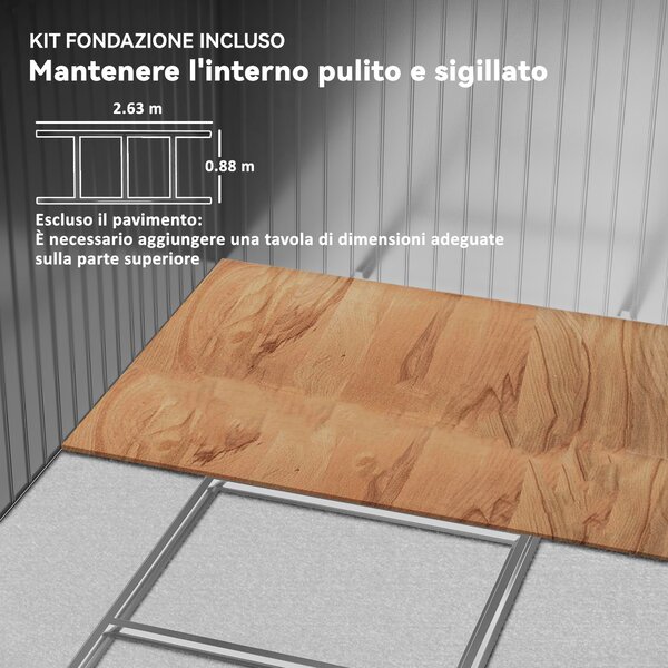 Outsunny Casetta da Giardino 4.9m² in Acciaio con Doppia Porta Scorrevole e Tetto Inclinato, Marrone Chiaro | Aosom Italy