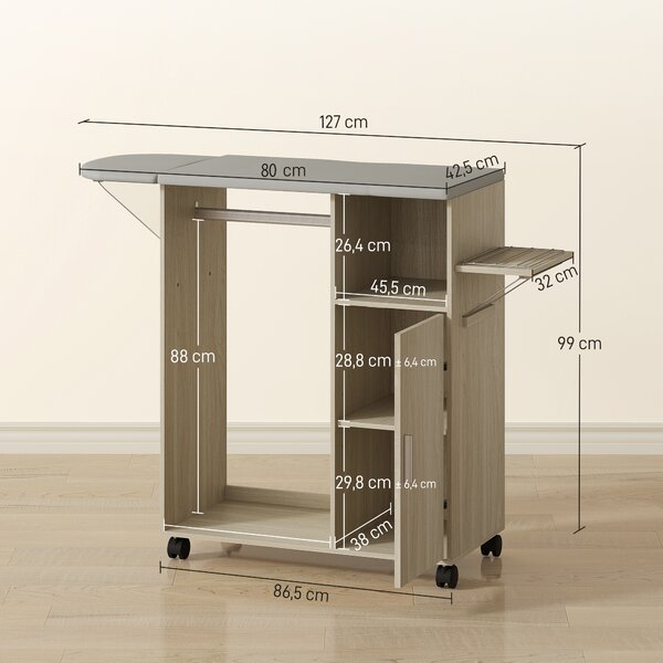 HOMCOM Mobile Asse da Stiro con Piano d'Appoggio Effetto Lino, 3 Ripiani a Cubo e Guida, 127x42.5x99 cm, Multicolore | Aosom Italy