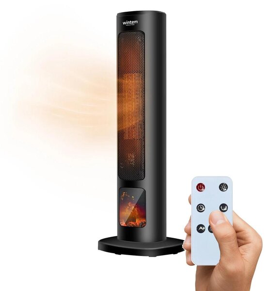 Riscaldatore elettrico a torre Wintem, 800/2000 W, con display, effetto camino e telecomando