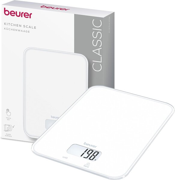 Beurer Bilancia da Cucina Digitale Capacit fino a 5 kg Bilancia Domestica con Sensore Touch colore Bianco - KS 19 Pure White