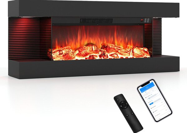 COSTWAY, caminetto elettrico da 32 pollici, a 3 lati, caminetto decorativo con riscaldamento da 750W/1500W, caminetto da parete con luci LED laterali, effetto fiamma 3D, 12 colori di fiamma e timer