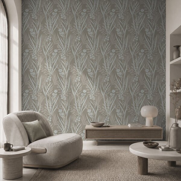 Carta da parati Piante di prato dai colori chiari su uno sfondo beige, Parati fiori e piante classici, a00444 : Uwalls.it