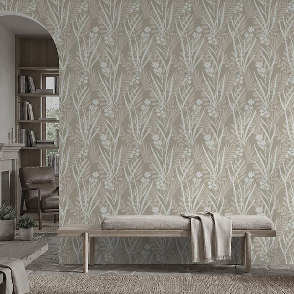 Carta da parati Piante di prato dai colori chiari su uno sfondo beige, Parati fiori e piante classici, a00444 : Uwalls.it