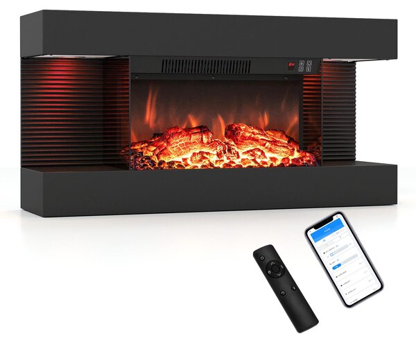 COSTWAY, caminetto elettrico da 32 pollici, a 3 lati, caminetto decorativo con riscaldamento da 750W/1500W, caminetto da parete con luci LED laterali, effetto fiamma 3D, 12 colori di fiamma e timer