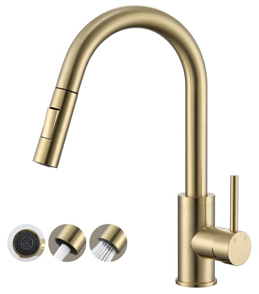 Rubinetto da cucina con doccetta estraibile in oro