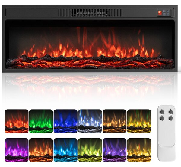 COSTWAY, caminetto elettrico da 36 pollici, riscaldamento da 750W/1500W, termostato regolabile da 18°C a 35°C, caminetto decorativo con 13 colori di fiamma, 3 livelli di luminosità, telecomando, touchscreen e timer
