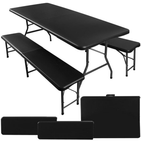 Tavolo da giardino pieghevole 180 cm + 2 panche - nero